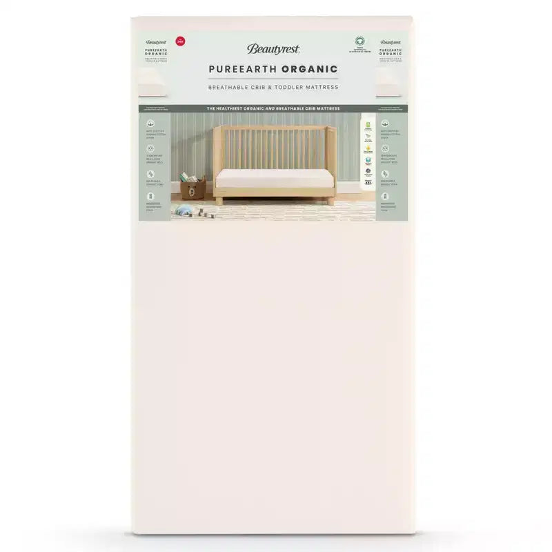 Beautyrest PureEarth Certified Organic Standard Crib & Toddler Hybrid Mattress 4": Firm, Latex Foam, Breathable