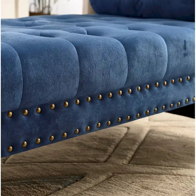 Banc rembourré en velours capitonné surdimensionné Stefania de 71 pouces à accoudoirs arrondis