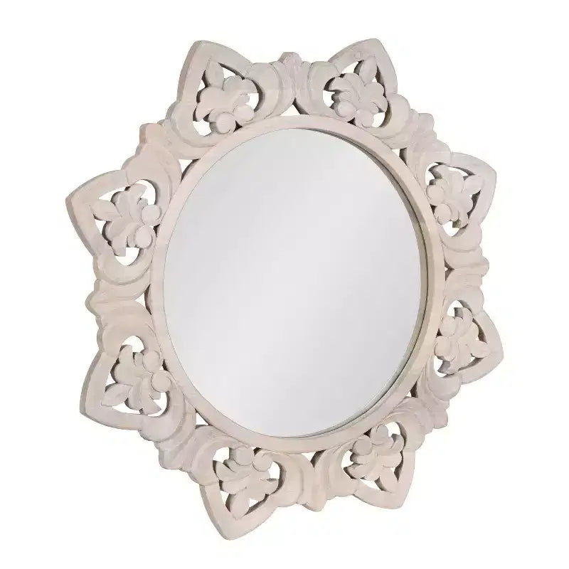Kate & Laurel All Things Decor 28"x28" Meera Carved Wood Mirror Brown: Artisan Starburst, No Assembly