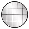 Howard Elliott 36"x36" Round Wall Mirror with Metal Windowpane Frame: Oil Rubbed Bronze, Beveled Glass, No Assembly Required