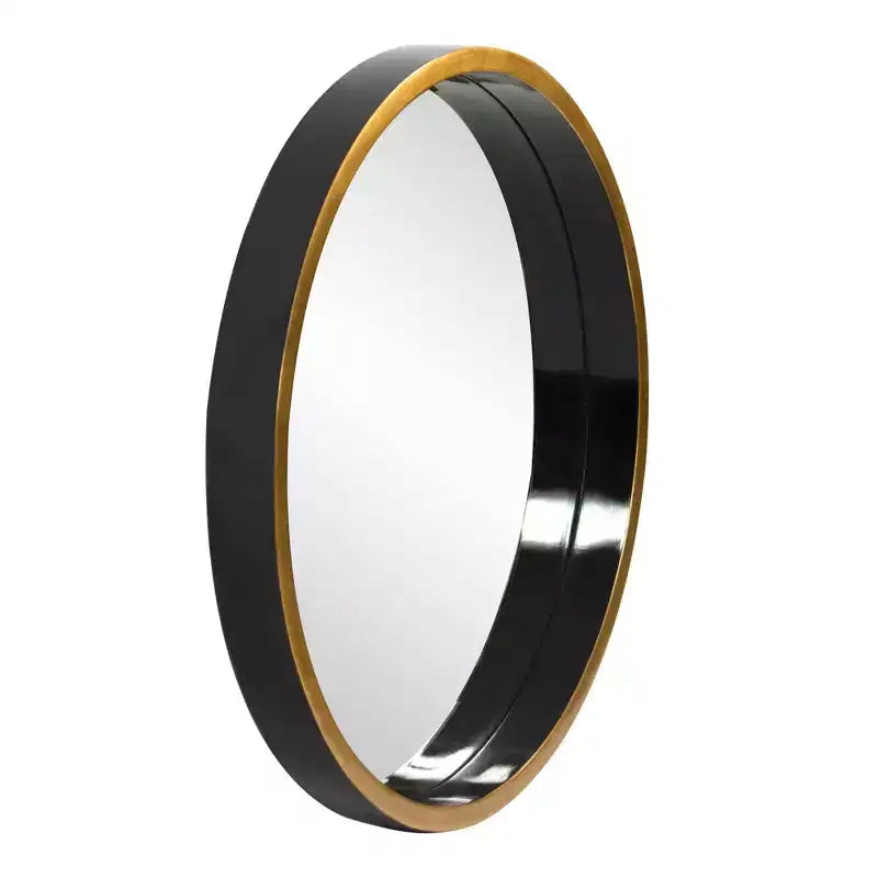Howard Elliott 24" Round Black/Gold Trimmed Wood Framed Decorative Brando Wall Mirror: Modern Style, No Assembly Required