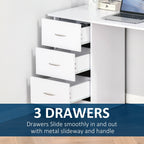 HOMCOM Bureau d'ordinateur moderne 47" pour la maison et le bureau, combo bibliothèque, table d'écriture, poste de travail avec 3 tiroirs et étagère de rangement - Blanc