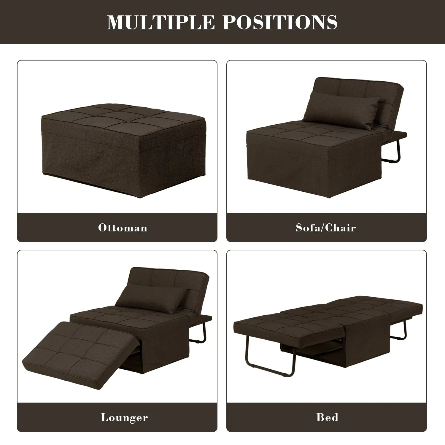 Canapé convertible Lit d'appoint Fauteuil-lit Canapé pliant Pouf Fauteuils inclinables pour le salon