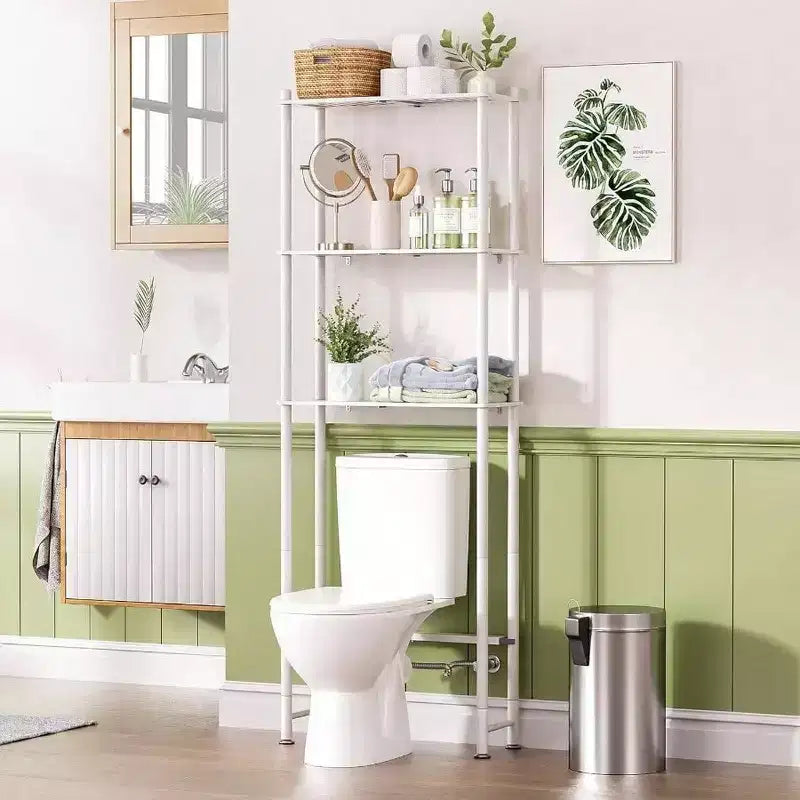 Over Toilet Storage Shelf Space Saver 3 - Tier Bathroom Organizer Rack White Matte Finish Easy Install Large Capacity
