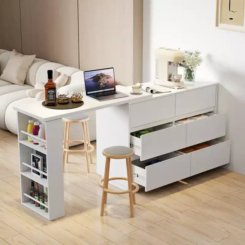 JVNOXK L-Shaped Extendable Desk & Vanity Set with 6 Drawers for Ample Storage, Ideal for Office and Bedroom Makeup Routines, White