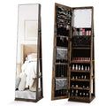 Costway 360 degree Swivel Jewelry Cabinet w/Full Length Mirror Back Shelves Lights for Bedroom