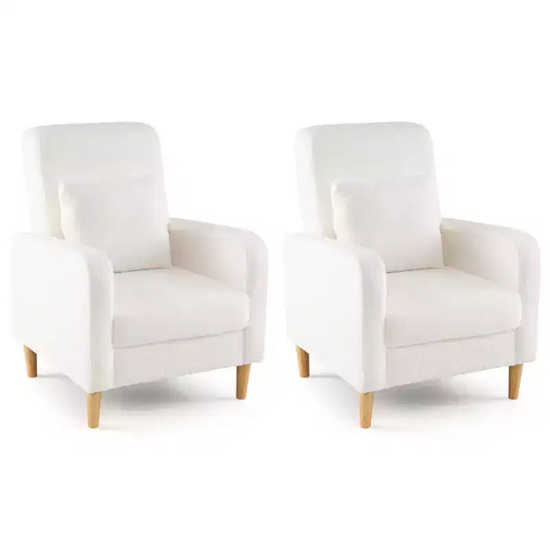 Costway 2PCS Accent Chair w/Lumbar Pillow Teddy Fleece Cover Rubber Wood Legs
