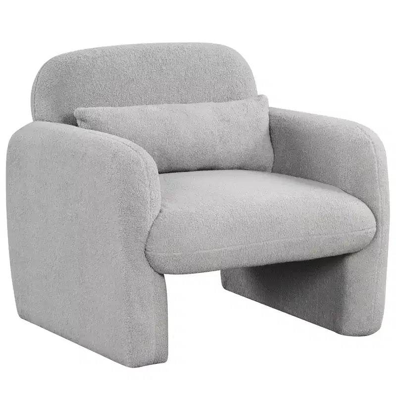 Costway Modern Accent Chair Faux Shearling Fabric Upholstered Armchair w/ Waist Pillow