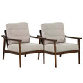 Costway 2 PCS Modern Accent Chair Upholstered Leisure Armchair w/ Rubber Wood Armrests & Legs