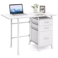 Costway Folding Computer Laptop Desk Wheeled Home Office Furniture w/3 Drawers White