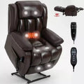 Brown Genuine Leather Power Lift Recliner Chair with 8-Point Vibration Massage and Lumbar Heating for Living Room Apartment