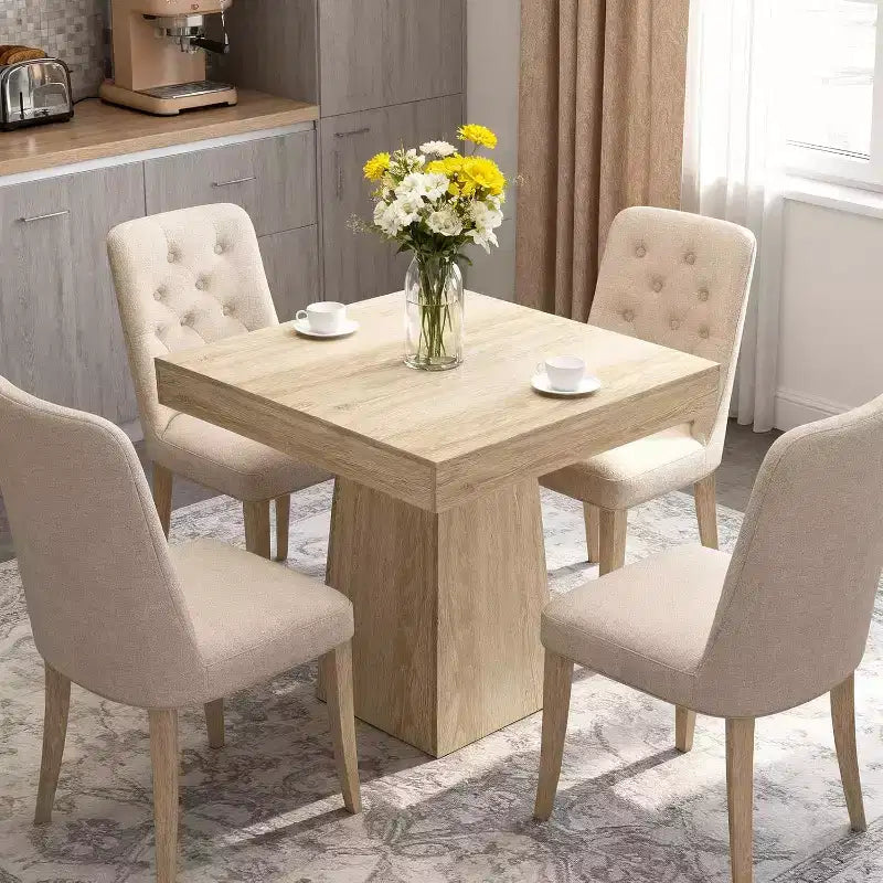 Space-Saving Square Dining Table for 4  Modern Farmhouse Style with Wooden Pedestal Base  31.5 Compact Table Ideal