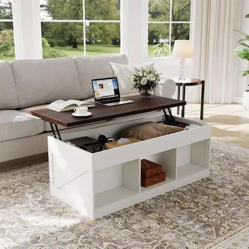 Lift Top Coffee Table, Height Adjustable Cocktail Table with Storage Shelf, Modern Lift-Top Mechanism for Living Room, Office, Sofa Desk