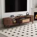 67 Inch Dark Brown TV Stand for 75 InchesTVs Console TV Cabinet with Rattan-Front Drawer for Living Room