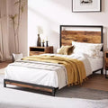 Industrial Twin Size Bed 75.23938.1, 600 lb Metal Frame, Rustic MDF Headboard & Footboard, Mute EVA Strips, Tool-Free Assembly, 10-14 Mattress