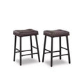 EHMKNP Industrial Leather Barstools with Curved Saddle Seats and Sturdy Metal Base for Kitchen Island(Set of 2)