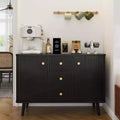 Acekool Black 47in Modern Sideboard Buffet Cabinet, Fluted Storage Cabinet with Drawers & Adjustable Shelves for Dining Room