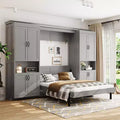Full Size Murphy Bed Space-Saving Wall Bed with Dual Sliding Storage Cabinets & Dual 6-Tier Side Shelves - ModernLuxe