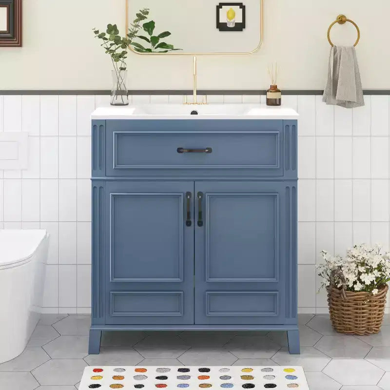 30 Bathroom Vanity Sink Combo, Bathroom Storage Cabinet with Drawers, Single Sink Bathroom Vanity with Soft Closing Doors, Blue