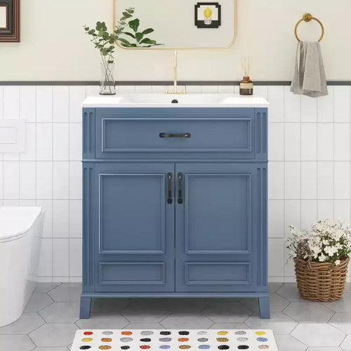 30 Bathroom Vanity Sink Combo, Bathroom Storage Cabinet with Drawers, Single Sink Bathroom Vanity with Soft Closing Doors, Blue
