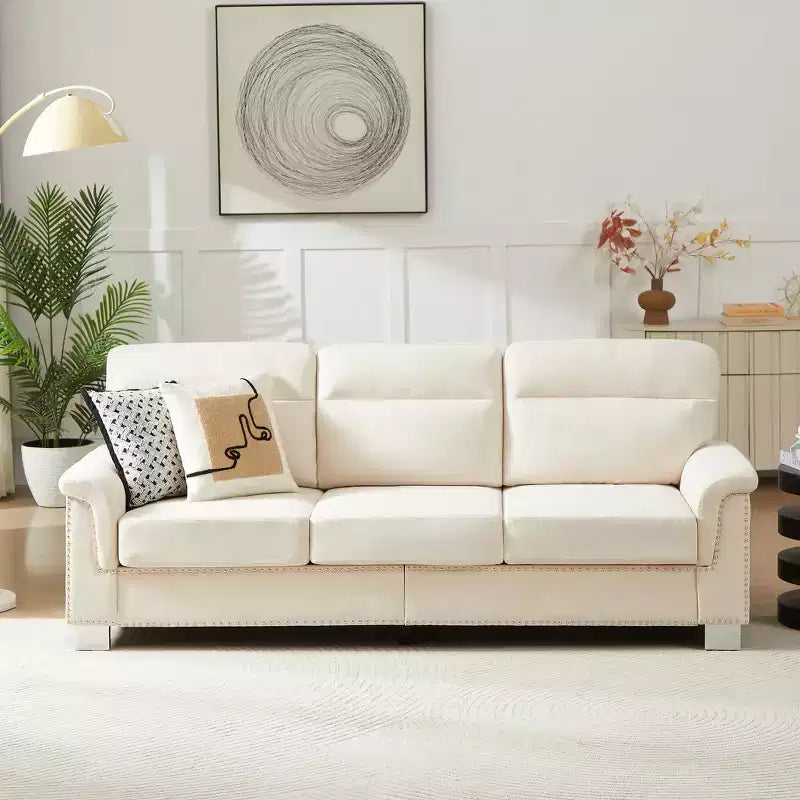 3-Seater Sofa Upholstered Sofa Couch with Nailhead Trim - ModernLuxe