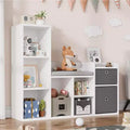 Kids Bookcase with Reading Nook, 44-Inch Toy Storage Bench with Cushion, 6 Cubby Shelves and 2 Fabric Drawers for Playroom or Bedroom