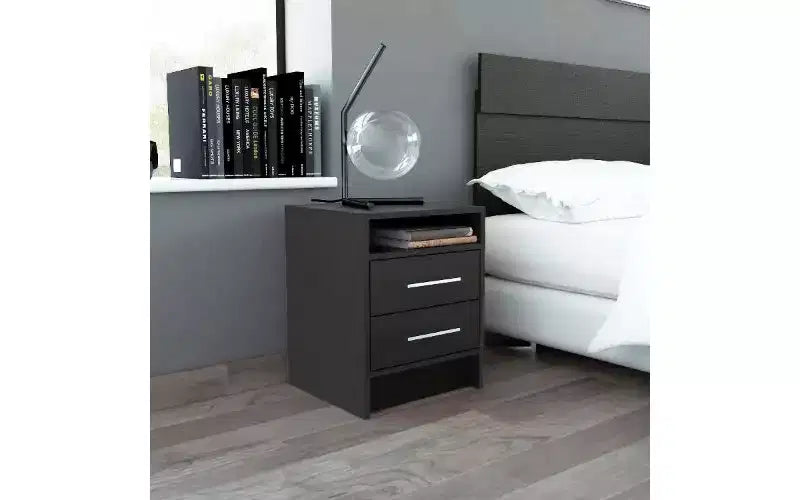 TUYOHW Table de Chevet Moderne à 2 Tiroirs, Petite Table d'Appoint Compacte pour Chambre à Coucher et Salon, Table d'Appoint de Rangement avec Poignées Métalliques