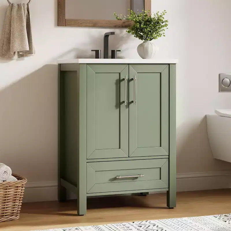 Bathroom Vanity with Sink, Vintage Bathroom Cabinet Vanity with Doors & Drawers, Farmhouse Wooden Freestanding Bathroom Cabinet with Top