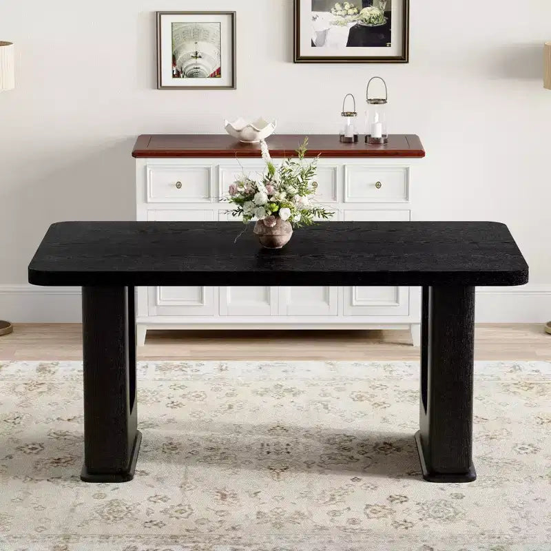 GDFStudio Taiga Modern Wooden Dining Table with U-shaped Legs and Transparent Glass Design