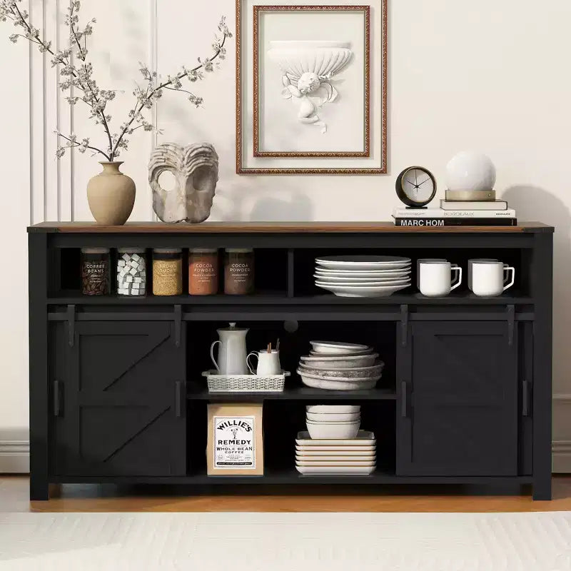 GDFStudio Vicky 59.3 Farmhouse Sideboard with Sliding Barn Door and Mesh Panels
