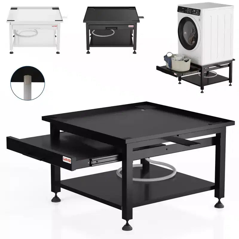Acekool Washer and Dryer Pedestal with Pullout Shelf, Anti-Vibration, Drain Pan, Heavy Duty Appliance Base