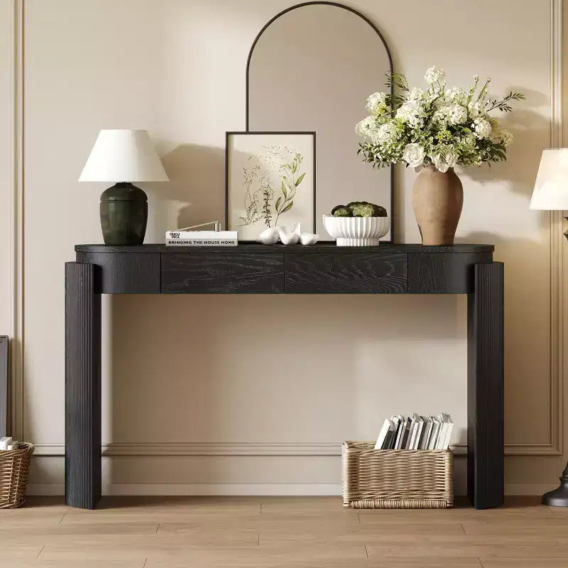 TUYOHW 55 Table console ovale avec 2 tiroirs, Table d'entrée avec pieds cannelés, Table de canapé d'appoint pour couloir, salon, foyer, cuisine