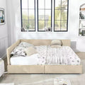 MAYEERTY Queen Size Storage Upholstered Tufted Bed Frame with Backrest and Armrests for Bedroom Beige