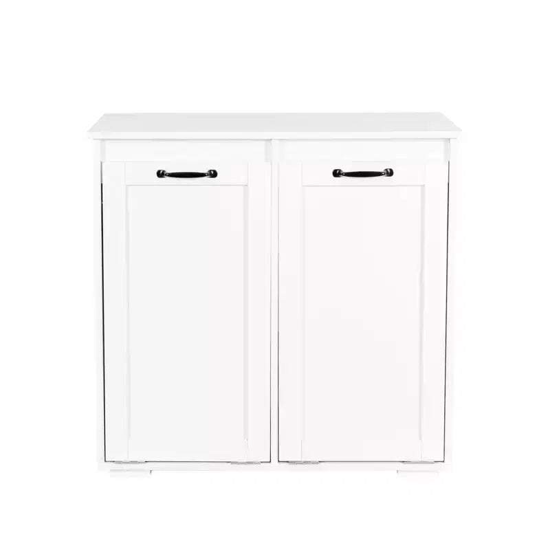 VIYET 30.3 Storage Cabinet, White Particle Board+MDF Storage Cabinet w/ 2 Removable Liner Bags (Light/Dark Sorting+Handles)