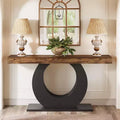 Lantine 63-Inch Console Sofa Table, Rustic Industrial Farmhouse Entryway Table with Black Circle Base for Living Room, Hallway, Rustic Brown