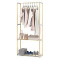 Costway Pine Wood Clothes Rack with 2-Tier Open Storage Shelf for Bedroom, Wardrobe Closet Natural and Gray