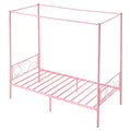 Twin Canopy Bed Frame with Four Poster Design, Metal Platform Bed, Pink, 300 lb Capacity