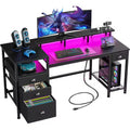 BALHAM TRADE-60 Inch Computer Desk with File Cabinet LED Lights Full Monitor Stand Power Outlets 4 Drawers