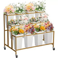 Flower Display Stand with 12 Square Buckets,Metal Flower Cart with Wheels for Patio, Garden, Shop, Indoor and Outdoor