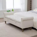 GDFStudio Changmin Modern Wooden Upholstered Storage Bench with Double Lids and Rolled Armrest