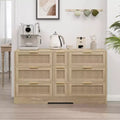 MAYEERTY 51.2 Rattan Storage with 9 Drawers Metal Handles for Kitchen Living Room Bedroom Natural