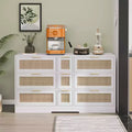MAYEERTY 51.2 Rattan Storage with 9 Drawers Metal Handles for Kitchen Living Room Bedroom White