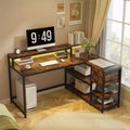 Lantine L-Shaped Desk with Drawers and Storage Shelves, 55 x 24 Inch Corner Computer Table with Monitor Stand for Home Office and Gaming, Small Space