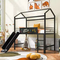 Bellemave Twin Metal House Loft Bed with Slide & Writable Board, Kids Playhouse Bed, Sturdy Metal Frame, Ladder, Fun Indoor Play, Black