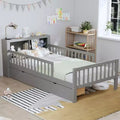 MAYEERTY Twin Size Bed with Headboard Storage Storage Rack Two Under Bed Drawers Three Side Guardrails for Bedroom Gray