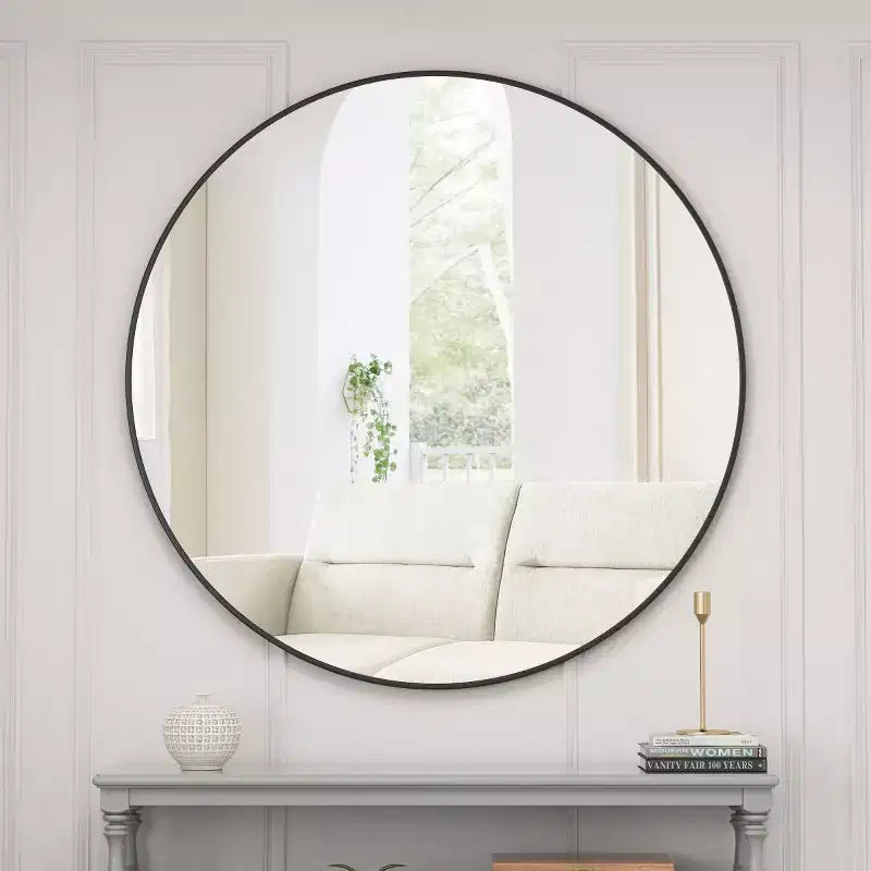 39 Oversized Round Wall Mirror, Modern Metal Circle Vanity Mirror for Living Room, Entryway - Panipeachy