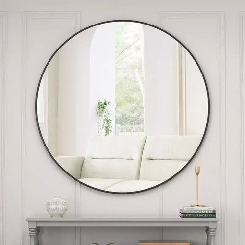 39 Oversized Round Wall Mirror, Modern Metal Circle Vanity Mirror for Living Room, Entryway - Panipeachy
