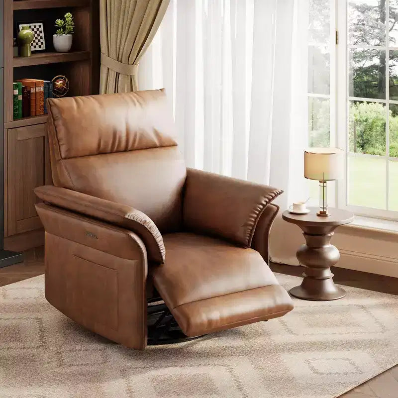 Power Recliner Chair, 270 Swivel Rocker Glider with USB Port, PU Leather Upholstery, Double-Layer Armrests, Nursery/Living Room Chair