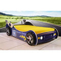 Twin Size Kids Floor Bed with LED Light, Car-Shaped Low Profile Bed Frame with Guardrail for Boys Girls, Mattress Not Included
