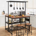 47 Kitchen Island with Storage - Multifunctional Prep Table with 3-Tier Shelves, Bakers Rack & 5 Hooks, Coffee Station for Kitchen Organization